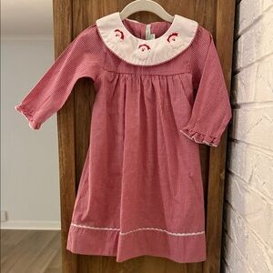 Red Gingham Dress with Embroidered Collar
